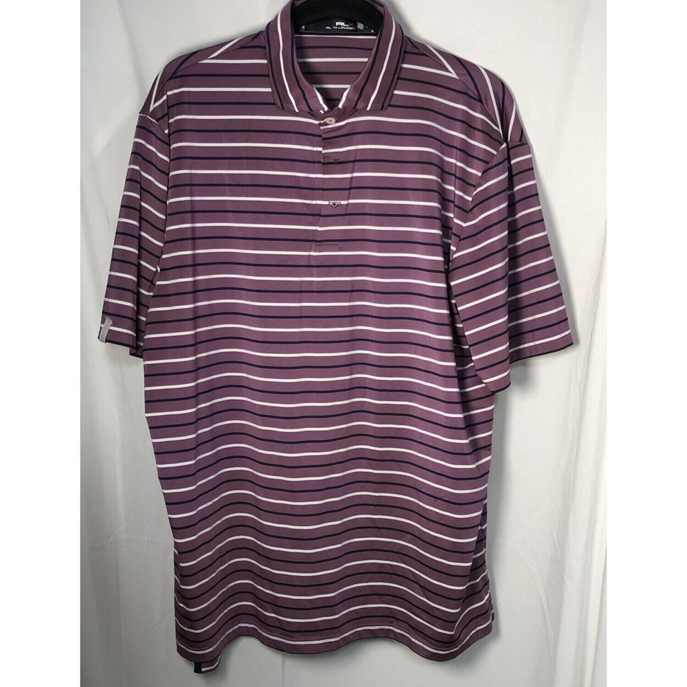 RLX Ralph Lauren Men's Purple Striped Performance Polo Shirt - Size L/G
